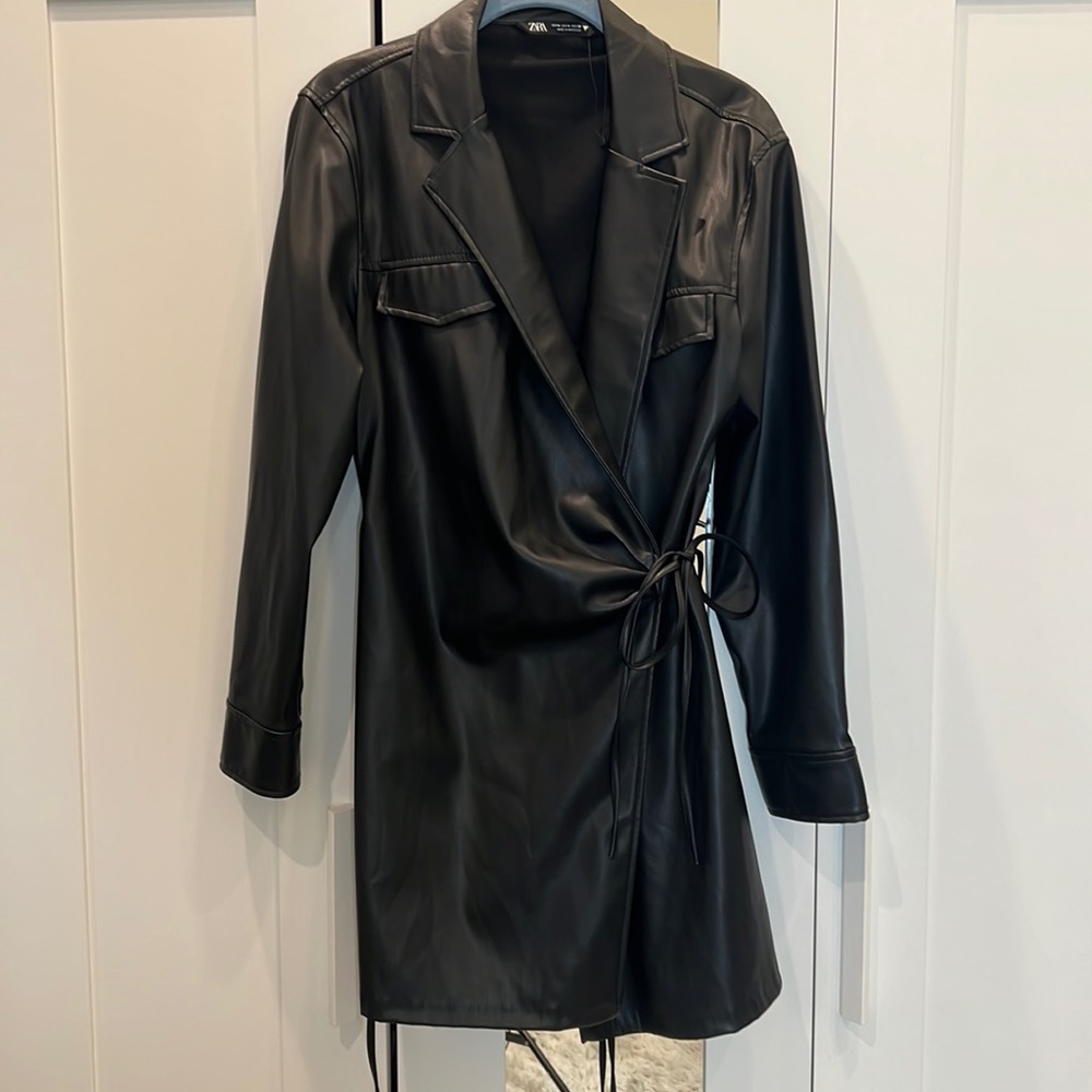 ZARA NWT Faux Leather Wrap Blazer Dress